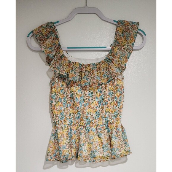 NWT $44 LC Lauren Conrad Womens Ruffle Coquette Top Multicolor Vacation Size XS - Picture 3 of 11